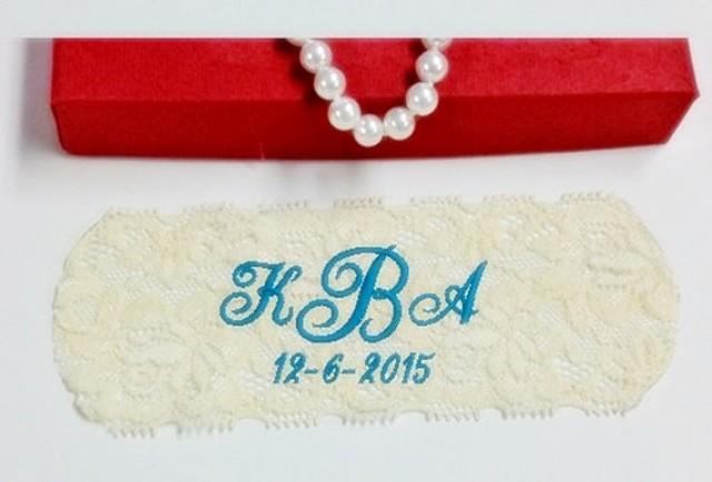 wedding photo - Wedding Gown Label, Wedding Dress Tag, Personalized, Custom, Embroidered Monogram Lace Label