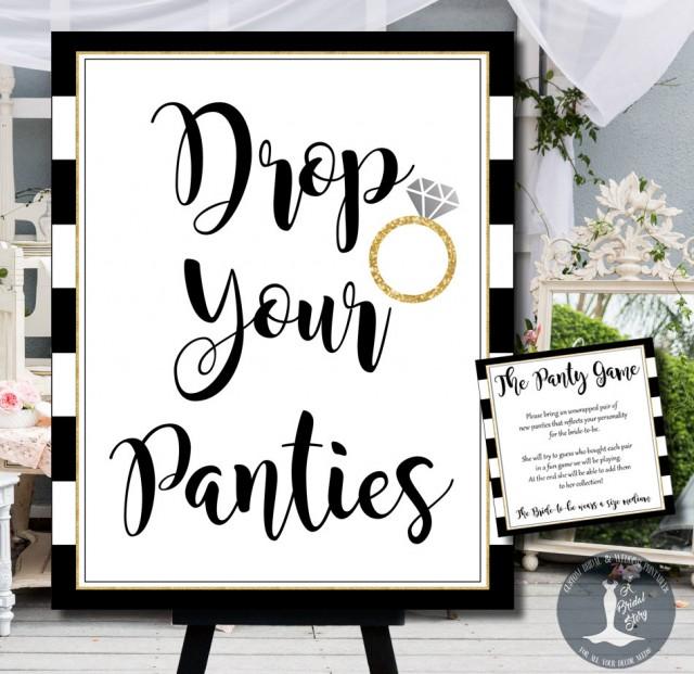 BG9 Bridal Shower Game Mint and Gray Panty Drop Panty Game Sign Bachelorette Party Game Drop Your Panties Here