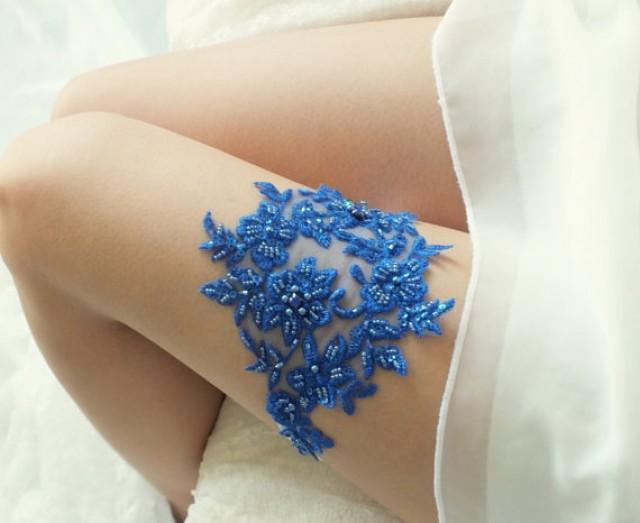 wedding photo - free ship blue lace garter , bridal garter, floral garter, garter, white lace garter, toss garter, wedding garter