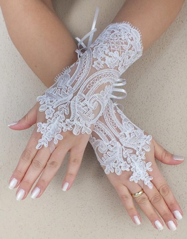wedding photo - Free ship, white black Wedding gloves french lace gloves bridal gloves lace gloves fingerless gloves ivory gloves free ship