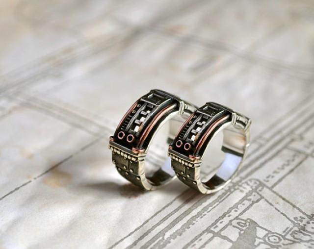 wedding photo - Silver Steampunk Wedding Rings "Sustentorum"