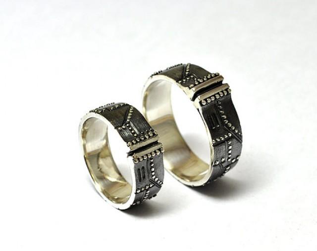 wedding photo - Silver Steampunk Wedding Rings "Repeterendum"