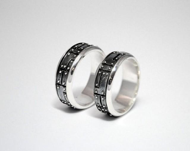 wedding photo - Sterling Silver Wedding Industrial Rings "Pacarendus"