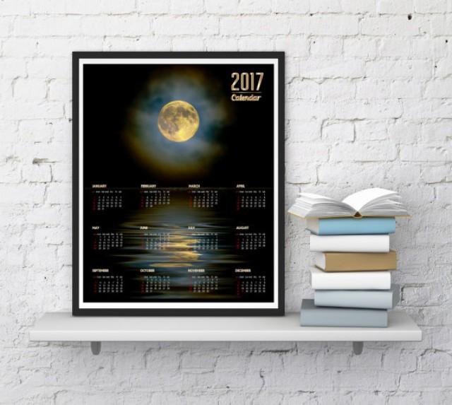 wedding photo - 2017 Wall calendar, Moon print, Desk calendar, Moon photography art, Moon light, Office calendar 2017, Yearly calendar, InstantDownloadArt1