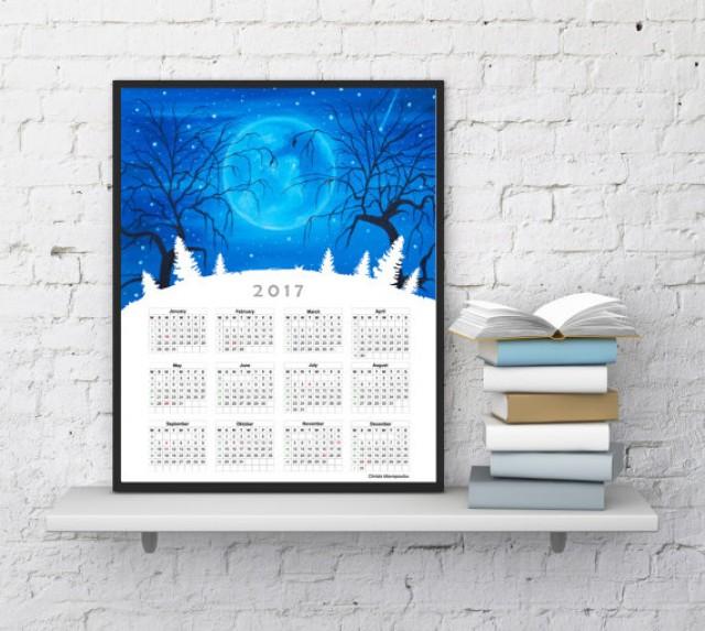 wedding photo - Wall calendar 2017, Desk calendar, Office calendar 2017, Yearly calendar, Moon print, Moon painting, Moon calendar, InstantDownloadArt1