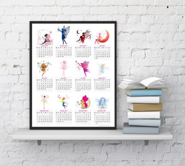 wedding photo - 2017 Wall calendar, Fairy calendar, Printable calendar 2017, Kids room calendar, Girls room calendar, Home decor, InstantDownloadArt1
