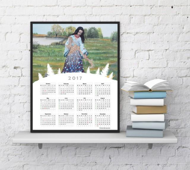 wedding photo - Wall calendar 2017, Painting calendar 2017, Printable calendar, Girl painting, Modern wall decor, Desk calendar, InstantDownloadArt1