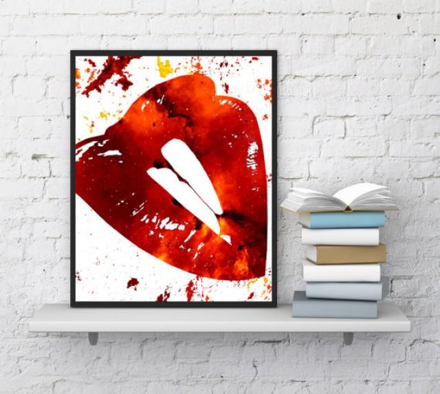 wedding photo - Red lips print, Lips printable, Lipstick, Lips poster, Large lips print, Kiss print, Lips abstract, Bedroom decor, InstantDownloadArt1