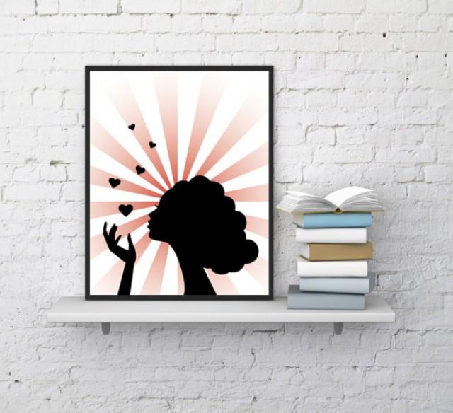 wedding photo - Woman print, Woman portrait, Woman face, Romantic wall decor, Hearts print, Minimalist art, Woman silhouette, Gift for her, Instant download