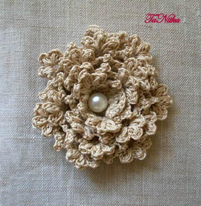 wedding photo - Flower Brooch Boho Cotton Color Ivory Crochet Decorative Pin Clothing Finishing