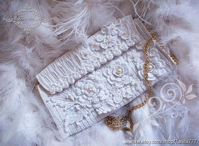 wedding photo - Elegant Women Bag Bridal Clutch Irish Lace Wedding White Handbag Purse Crochet