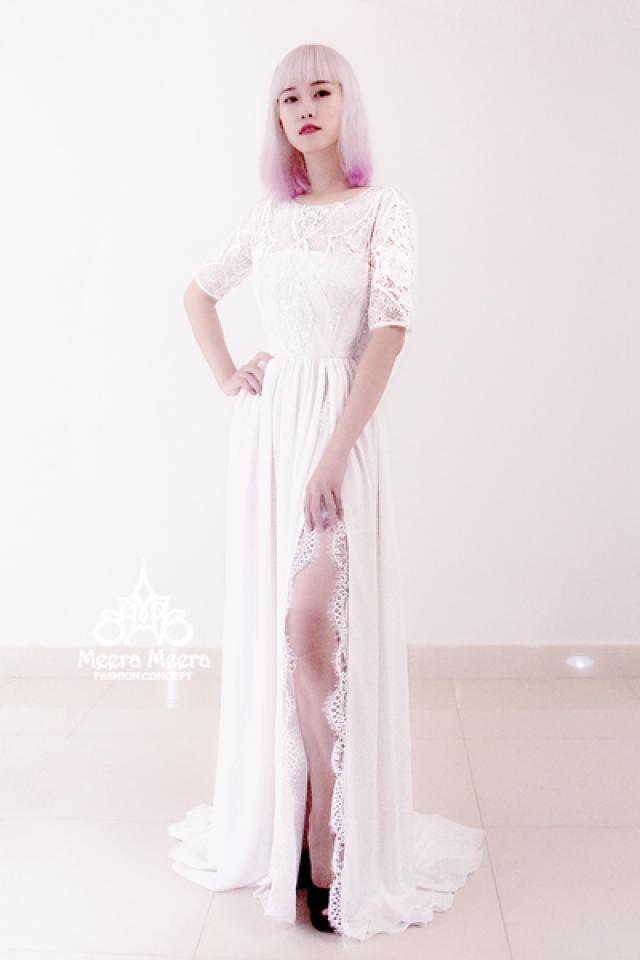 wedding photo - Silk with French lace night gown wedding dress from Meera Meera
