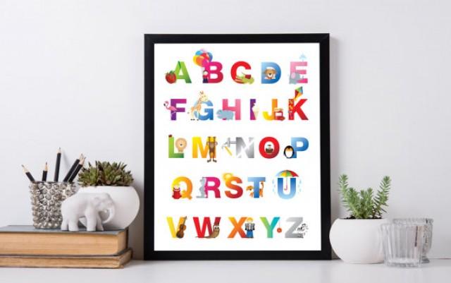 wedding photo - Kids Alphabet Art, Alphabet letters print, Woodland Nursery, ABC Wall Art, Baby Shower Present, New Baby Art, Alphabet, InstantDownloadArt1
