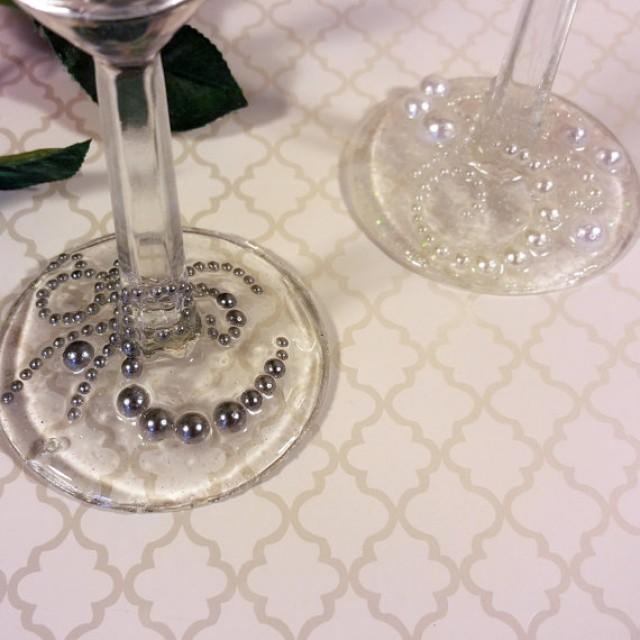 wedding photo - Wedding Wine Glasses, Beaded Wine Glasses, Decorated Wine Glasses, Decorated Glasses, Embellished Wine Glasses, Wine Glass, Champagne Glass