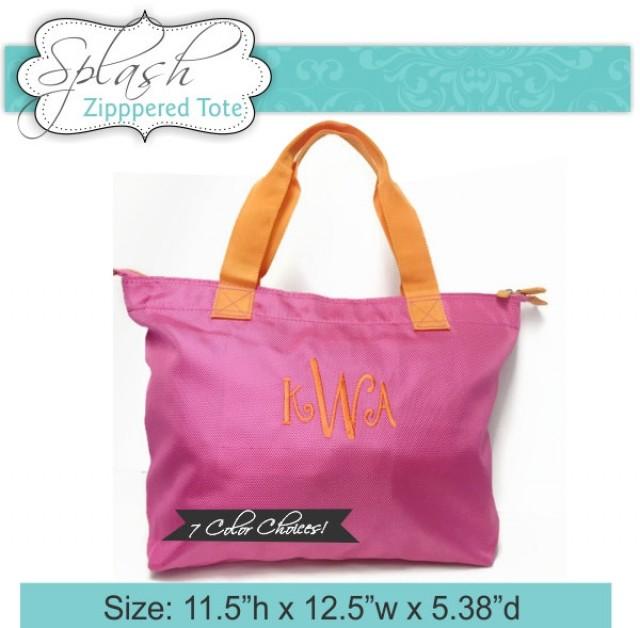 8 Monogrammed Zippered Tote Bags Personalized Wedding Tote Neon Bag