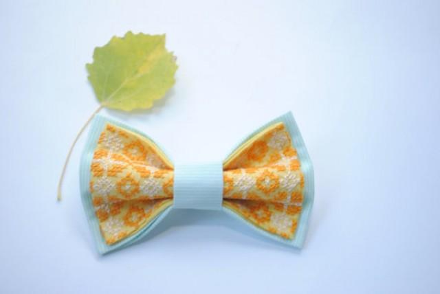 wedding photo - gift men mint striped yellow embroidered bow tie gift for girl brother gifts birthday men's mint ties groom wedding necktie UK teens bordar