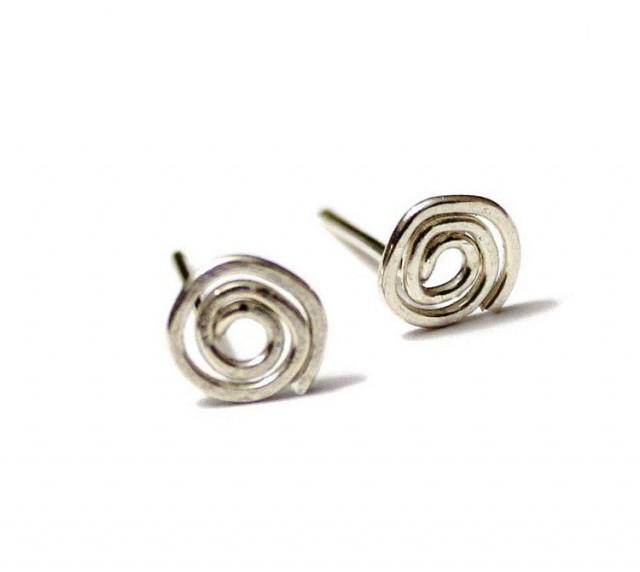 wedding photo - Tiny Spiral Stud, Spiral Gold Post Earrings, Circle Small Stud Earring, Spiral Silver Earrings, Post Earrings, Wire Spiral, Birthday gift