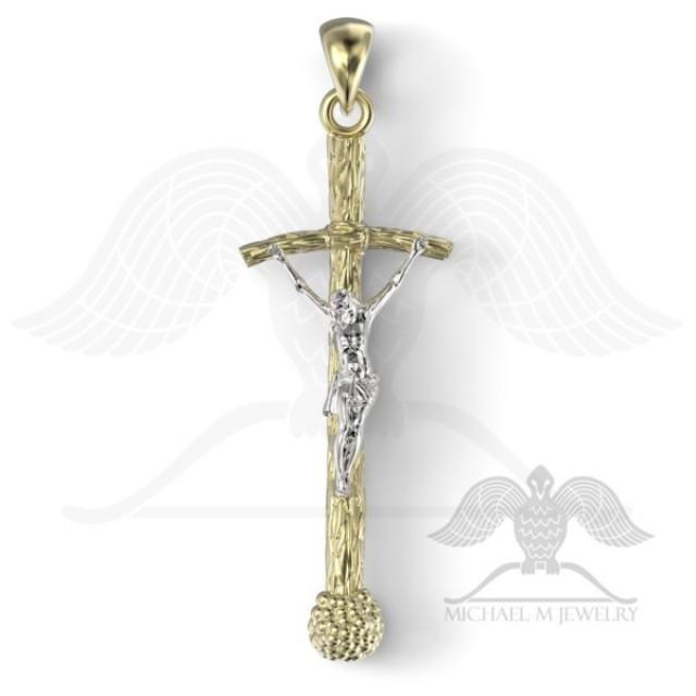 wedding photo - Pope Catholic Cross pendant 14kYG and 14KWG custommade, handmade, made to order - 091