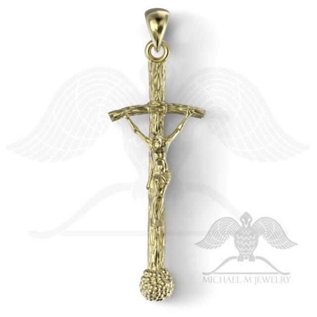wedding photo - Pope Catholic Cross pendant 14k yellow gold, custommade, handmade, made to order - 091