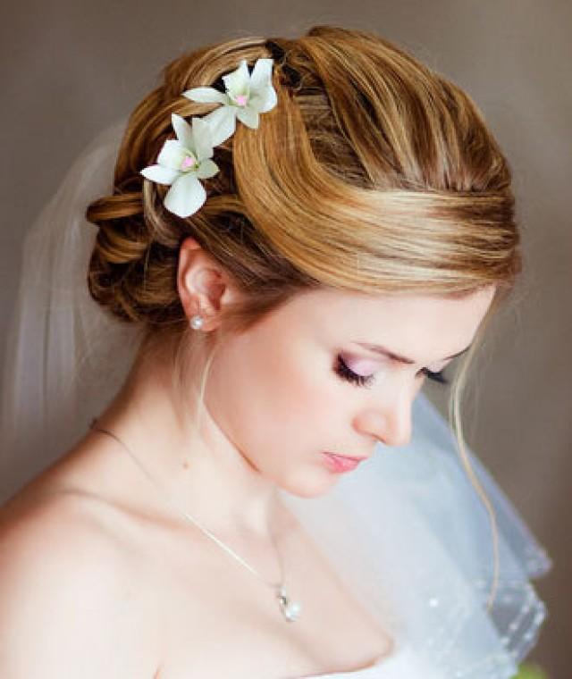 White Orchid Pins Bridal Clay Orchid White Hair Pins Wedding