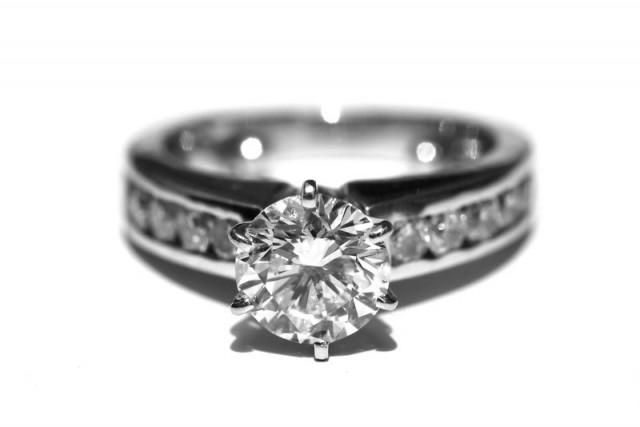wedding photo - CERTIFIED 2.31cttw - with 1.51 F/Si Round  center -  Diamond Engagement Ring 14K white gold - READY to Ship - Bp021
