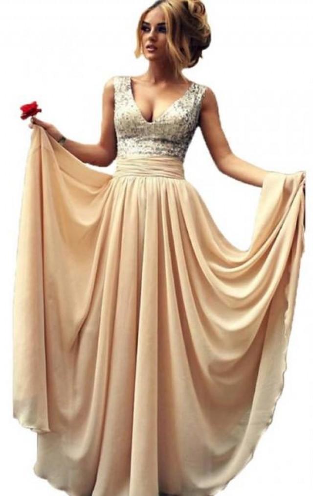 wedding photo - 2016 Elegant Long Champagne Tailor Made Evening Prom Dresses (LFNDB0013) cheap online-MarieProm UK