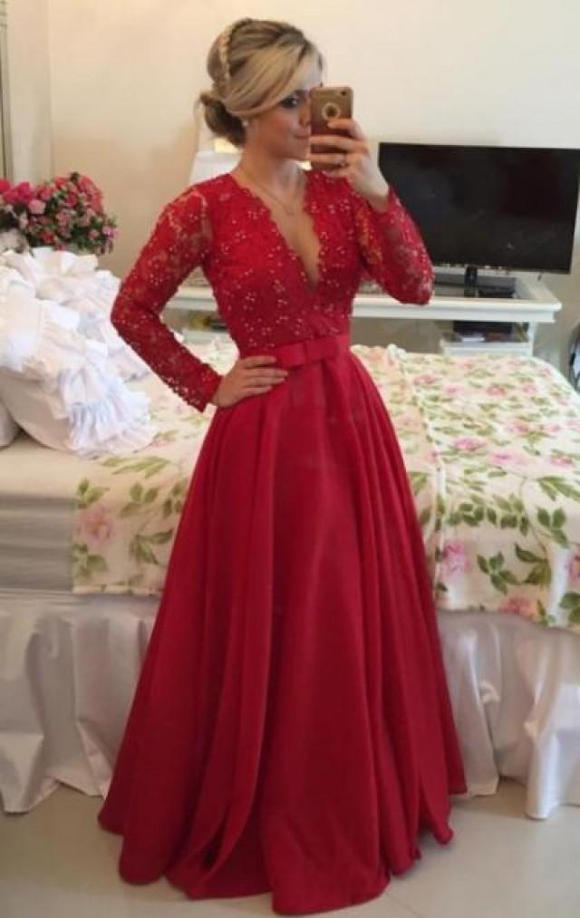 wedding photo - 2016 Lace Long Red Tailor Made Evening Prom Dresses (LFNDB0017) cheap online-MarieProm UK