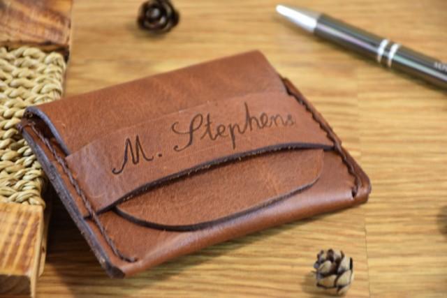 wedding photo - Personalized Leather Wallet, Mens Handmade Wallet, Flap Wallet, Minimalist Credit Card Wallet