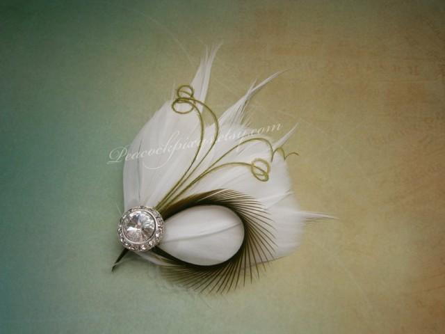 wedding photo - Feather, wedding, accessories, Facinator, white, green, lime, small, Hair, Fascinator, wedding, hair clips, Bridal - LIME LOVE