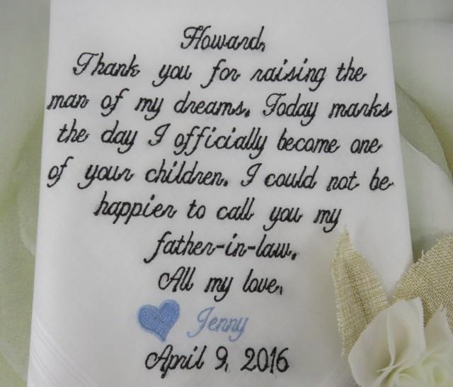 wedding photo - Wedding Gift For Father Of The Groom - Wedding Gift From Bride - Embroidered Wedding Handkerchief - Thanks for Welcoming Me Into Your Family