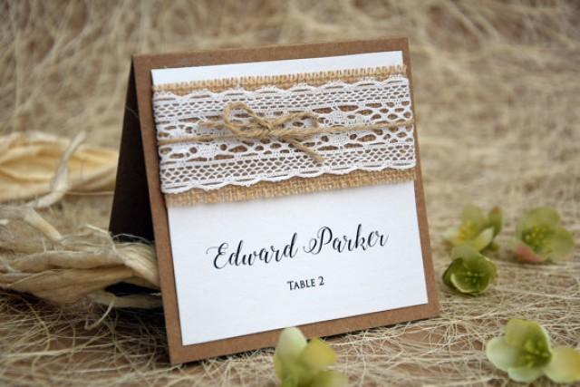 wedding photo - White Lace Wedding Place Cards, Rustic Place Cards, Escort Cards, Burlap Place Card, Kraft Name Card, Rustic Chic Place Card