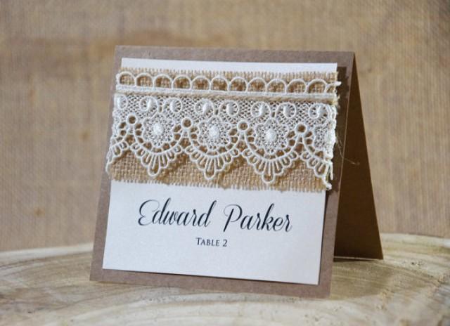 wedding photo - Rustic Place Cards, Lace Place Cards, Escort Cards, Wedding Place Cards, Burlap Place Card, Kraft Name Card, Rustic Chic Place Card