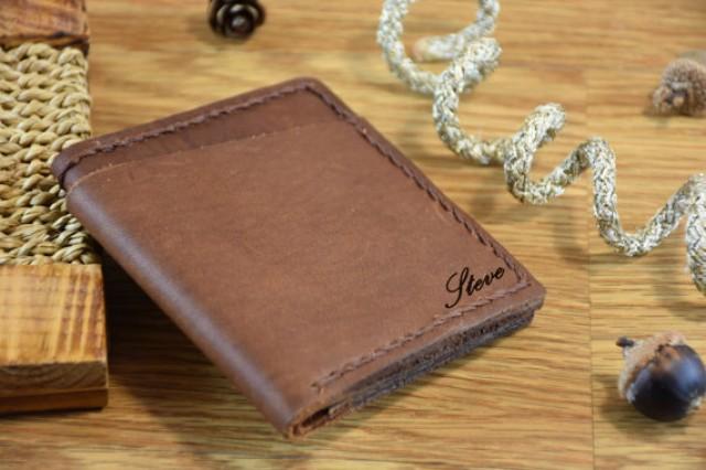wedding photo - Personalized Credit Card Wallet Mens Handmade Wallet Bifold Leather Wallet Boyfriend Gift