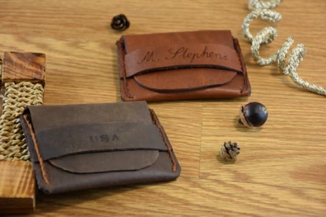 wedding photo - Mens Leather Wallet Personalized Handmade Wallet Groomsmen Gift Minimalist Wallet Credit Card Wallet