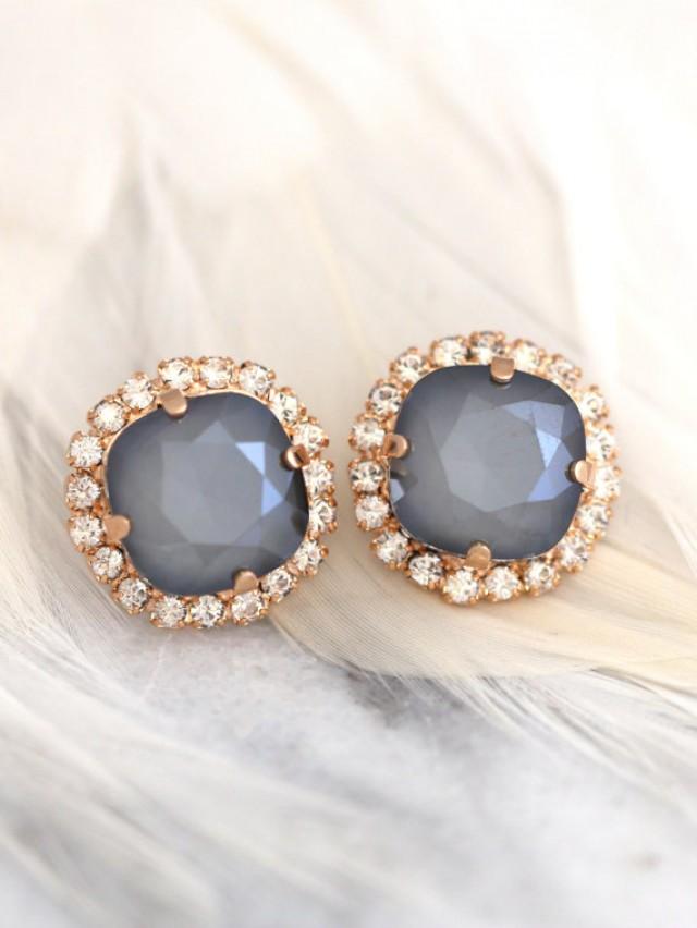 wedding photo - Gray Earrings, Silver Gray Earrings, Christmas Gift, Bridal Dark Gray Earrings, Gift For her, Bridesmaids Earrings, Swarovski Crystal Studs