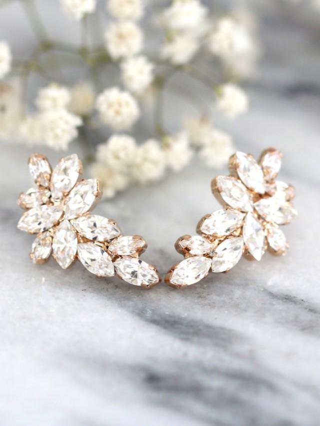 wedding photo - Bridal Rose Gold earrings,Swarovski Crystal Climbing earrings,Bridal Cluster Studs,Swarovski Bridal earrings,White Crystal Vintage Earrings3