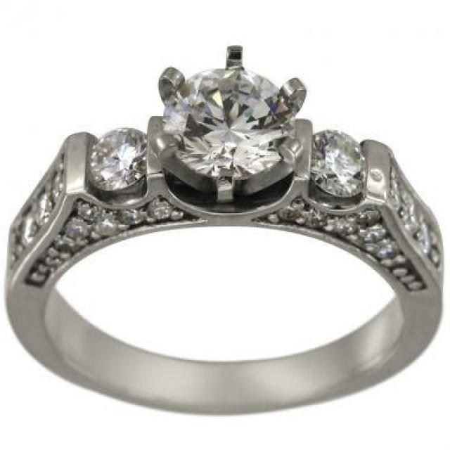 wedding photo - Round Diamond In Diamond Engagement Ring 3/4ct In 14k Pave Diamond Wedding Ring
