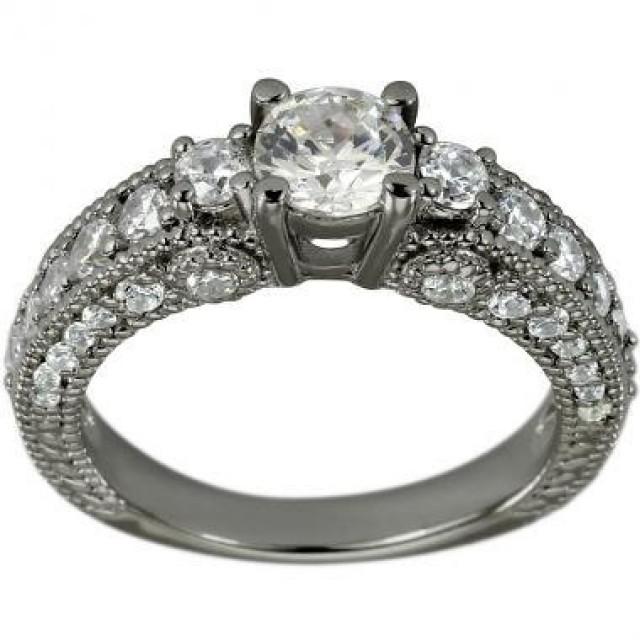 wedding photo - Vintage Ring Diamond Engagement Ring 3/4 Carat Diamond In Pave Diamond Ring 14k