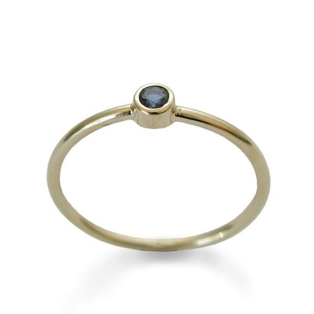 wedding photo - Tiny Blue sapphire Ring, Solitaire corundum Ring, Minimalist Engagement Ring, Thin Sapphire Band, 14k gold Classic round gemstone ring, Sale