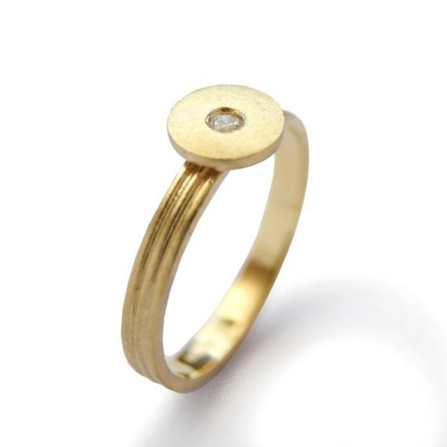 wedding photo - Round diamond band, Classic diamond ring, Solitaire engagement ring, 14k yellow gold, Handmade gemstone ring, Minimalist wedding band, Sale