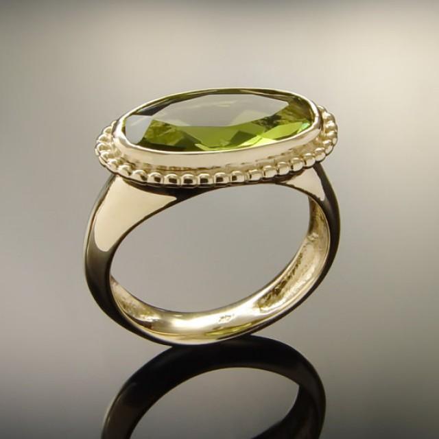 wedding photo - Green gemstone Gold ring, Statement ring, 14k Yellow Gold Vintage style Engagement Ring, Green quartz ring, Bridal Jewelry, Green stone Sale