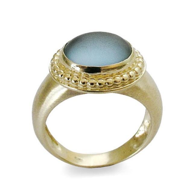 wedding photo - Round Blue Gold ring, Blue quartz, 14k Yellow Gold, Blue stone engagement Ring, Blue quartz ring, large gemstone gold ring, everyday ring