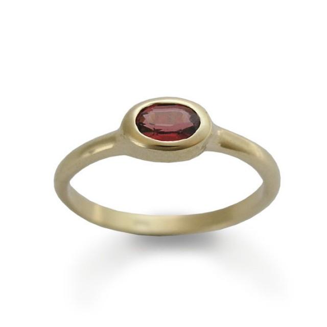 wedding photo - Faceted Garnet Gold ring, Handmade delicate ring, 14k Yellow Gold, Classic Engagement Ring, Bridal Jewelry, Minimalist ring, Statement ring