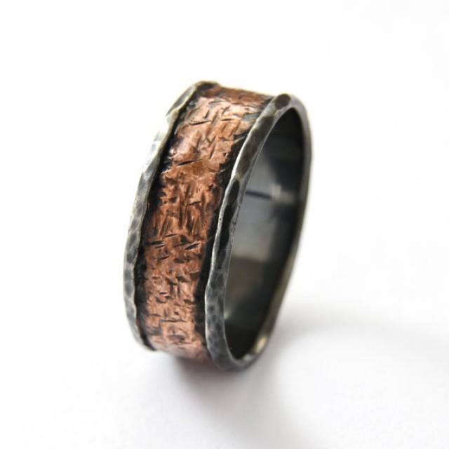 wedding photo - Rustic copper silver band, Oxidized Silver, Copper men band, Wide Infinty band, men wedding band, two tone everyday ring, mixed metals band