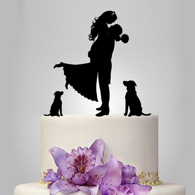 wedding photo - Wedding cake topper with dog and heart cake decoration