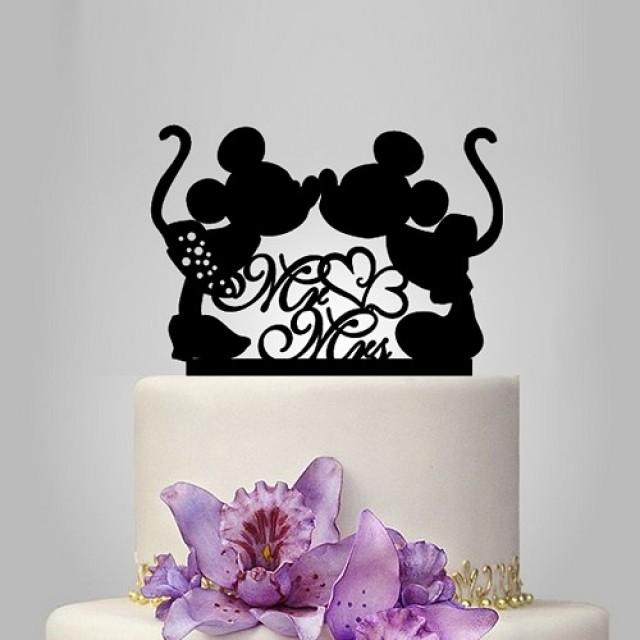 wedding photo - disney wedding cake topper, minnie and mickey mouse mr and mrs
