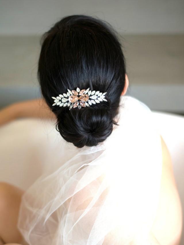 wedding photo - Bridal barrette,Swarovski Hair Comb,Rhinestone barrette, Bridal Hair Accessories, Blush barrette,Bridal Silver Hair barrette, Bridal Jewelry
