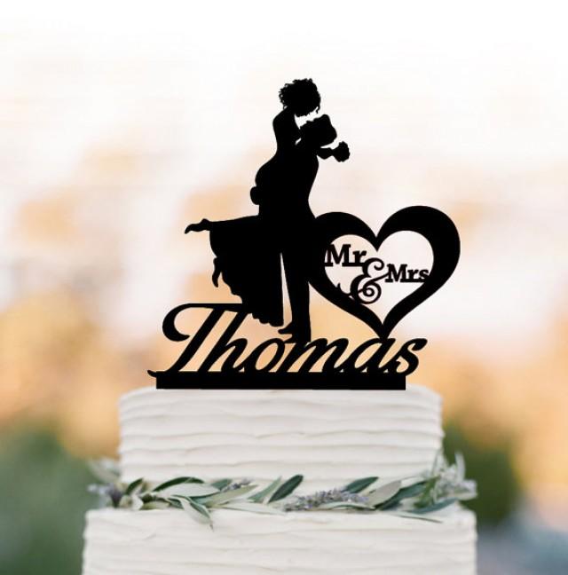 wedding photo - Wedding Cake topper personalized. Monogram Cake Topper mr and mrs bride and groom silhouette, funny wedding cake topper customized letter