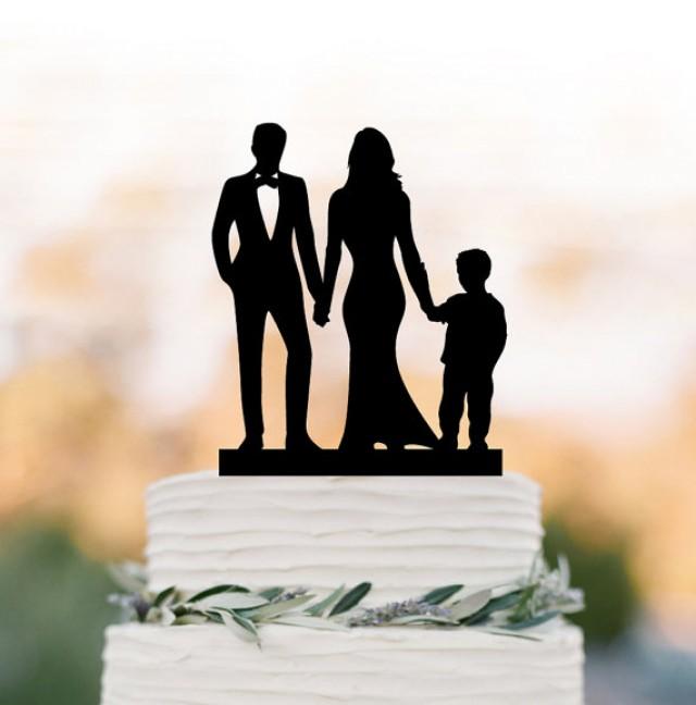 wedding photo - Wedding Cake topper with child. Cake Topper with with boy bride and groom silhouette, funny wedding cake topper, unique cake topper