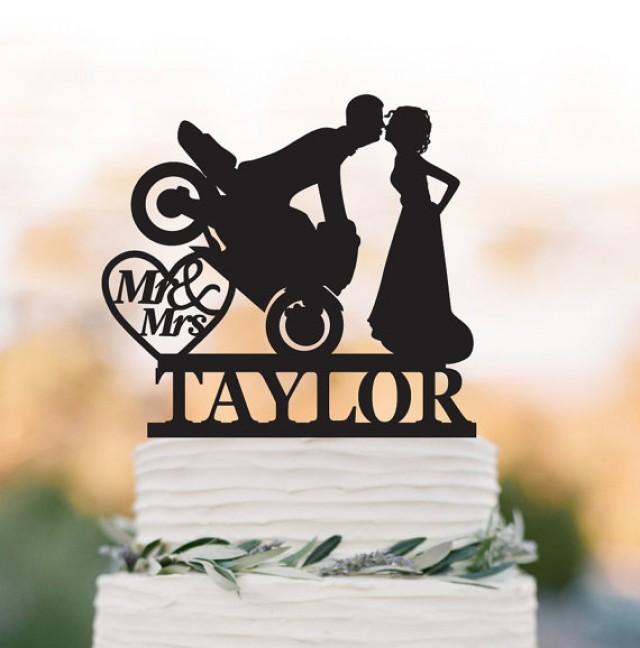 wedding photo - Mr And Mrs Wedding Cake topper with motor, personalized wedding cake topper with letter. unique wedding cake topper, heart decor